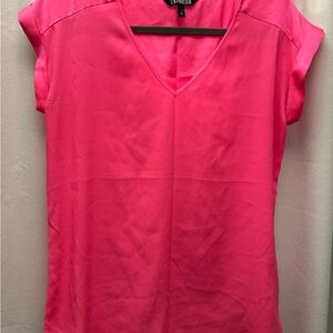 Express Women's Bright Pink V-Neck Top